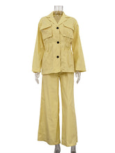 Casual Loose Shirt High Waist Wide Trousers Set