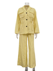 Casual Loose Shirt High Waist Wide Trousers Set