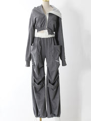 Color Irregular Hoodie Wide Leg Pants Set