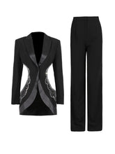 Rhinestone Hollow Out Blazer and Straight Pants Suit