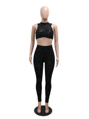 Round Neck Crop Vest and Skinny Pant Casual Two Piece