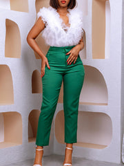 Elegant High Waist Skinny Cropped Pants