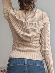 Vintage Hooded Cropped Knit Sweater