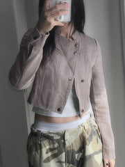 Fashion Stand Collar Suede Cropped Jacket