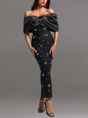 Sexy Off-the-Shoulder Rhinestone Maxi Dress