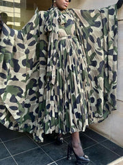 Casual Camouflage Print O Neck Long Dress