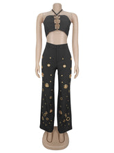 Sexy Backless Crop Top and Wide Leg Pants 2-Piece Sets