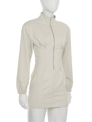 Casual Cinched Waist Zipper Slim Mini Dress