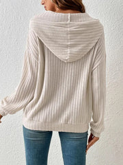 Casual Long Sleeve Hoodie Ribbed Knit Top