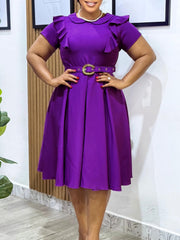Elegant Short Sleeve Ruffle Party Midi Dress
