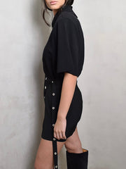 Fashion Zip Up T-shirt Slit Mini Skirt Two Piece Set