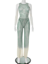 Sexy Print Sheer Mesh Sleeveless Two Piece Set