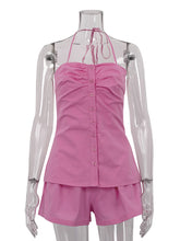 Casual Halter Tank And High Waist Shorts Set