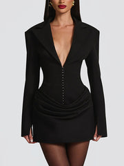 Fashion Ruched Slim Blazer Mini Dress