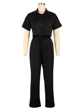 Casual Short Sleeve Crop Shirt Straight Pants Set