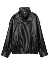 Fashion Stand Collar Faux Leather Loose Jacket