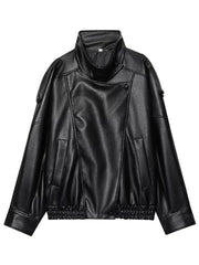 Fashion Stand Collar Faux Leather Loose Jacket