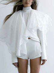 Solid Spliced Ruffles Irregular Loose Blouses