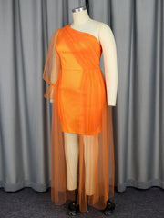 One-shoulder Mesh Patchwork Party Dress