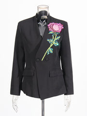 Fashion V-neck Embroidered Flower Slim Blazer