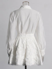 Fashion Lace Trim Collar Button A-Line Skirt Sets