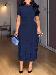 Casual Hem Layered Ruffle Bodycon Midi Dress