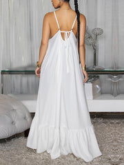 Straps Backless Flower Print Loose Pleated Maxi Dress