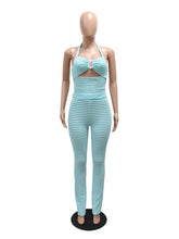 Casual Halter Cut Out Stripe Sleeveless Pants Sets