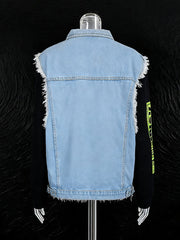 Knit Long Sleeve Patchwork Single-breasted Denim Jacket