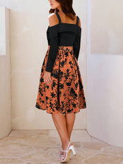 Casual Off Shoulder Floral Print Midi Dress