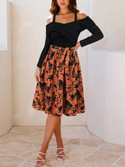 Casual Off Shoulder Floral Print Midi Dress