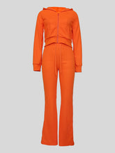 Waffle Hooded Zipper Top Drawstring Trousers Sports Set