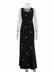 Sleeveless Polka Dot Print Vest Maxi Dress
