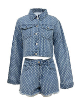 Denim Ripped Cropped Jacket and Shorts Casual Set