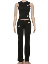 Heart Hollow Sleeveless Top High Waist Pant Set