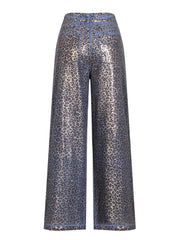 Casual Metallic Leopard Print Straight Jeans