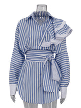 Fashion Stripe Ruffle Lace-up Shirt Mini Dress