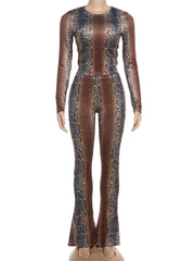 Casual Print Long Sleeve Tight Two Piece Set