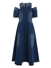 Retro off shoulder Denim Midi Dress