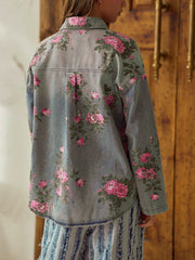Casual Floral Print Loose Denim Shacket Jacket
