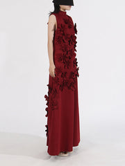 Fashion Sleeveless Flower Embellished Maxi Dress