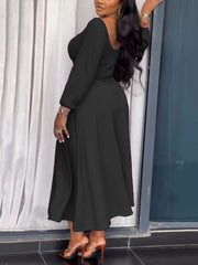 Drawstring Lace-up Cinched Waist Maxi Dress