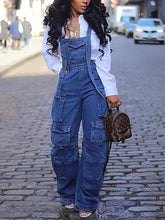 Fashion Cargo Denim Suspender Pants Jumpsuit
