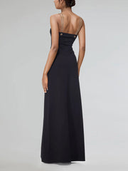 Sexy High Slit Chain Spaghetti Strap Maxi Dress
