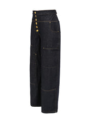 Solid Spliced Button High Waist Straight Jeans