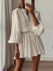 Fashion Round Neck Lace-Up Loose Mini Dress