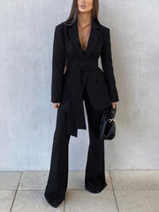 Fashion Bandage Blazer Suit Pants Casual Set