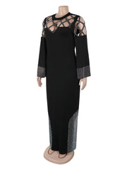 Fashion Hollow Out Rhinestone Caftan Evening Party Dress