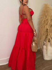 Flower Shape Tie-Up Tiered Maxi Skirt Matching Set