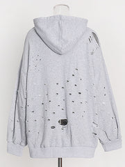 Casual Loose Ripped Pullover Hoodie